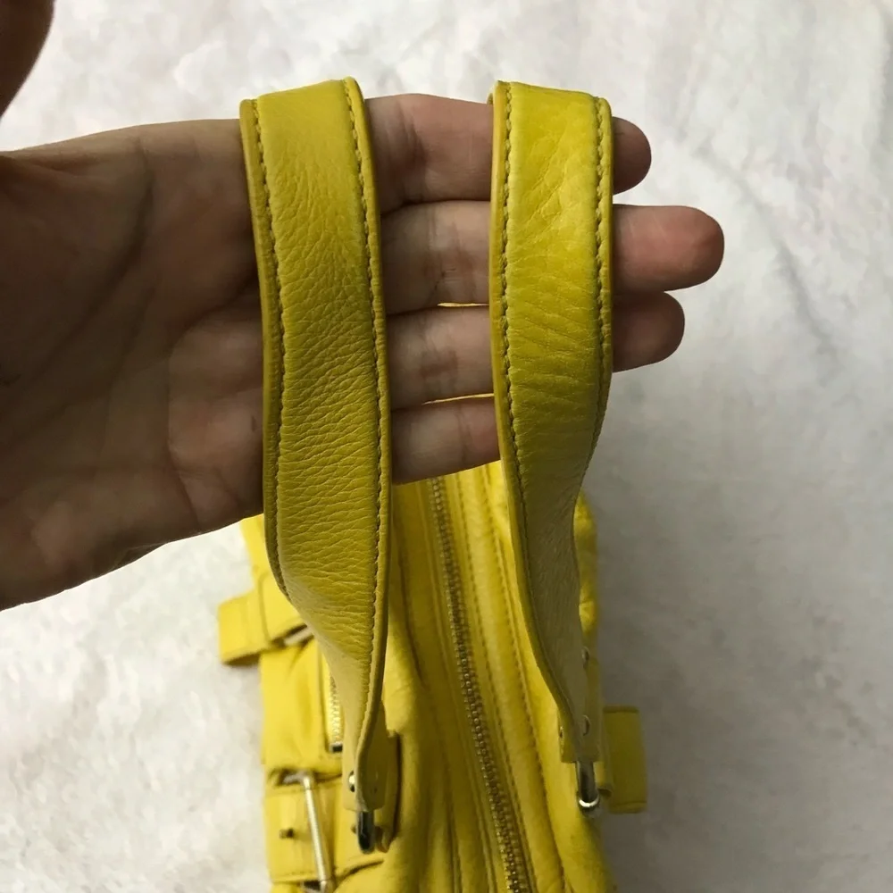 Michael Kors Yellow Leather Outer Pockets Double Handle Satchel Purse Bag